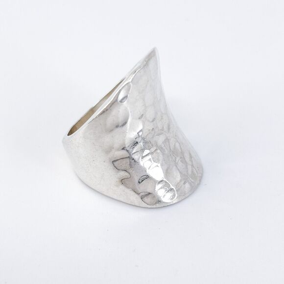 Vintage Mexico CH Sterling Silver 925 Hammered Wide Band Statement Ring Size 7 - Picture 3 of 9